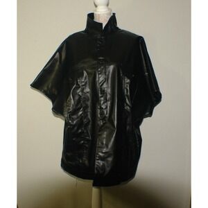 XPLUSWEAR Mens 2XL Black Faux Leather Short Sleeve Button Up Shirt Stand Collar